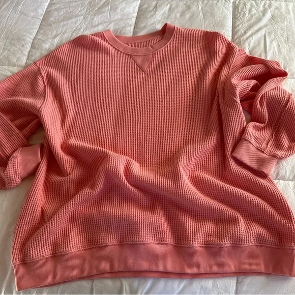 Aerie Pink Waffle Knit Thermal Top Long Sleeve Crewneck Relaxed Fit XXL - Picture 3 of 10